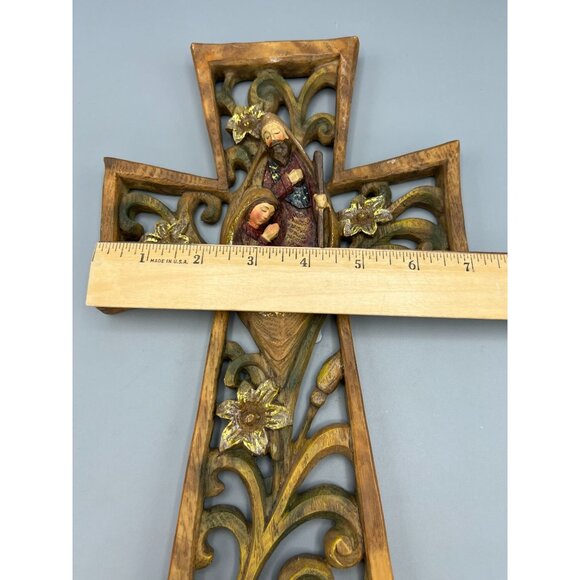 Nativity Wall Cross Christmas Decor 12" Baby Jesus Mary Joseph Faith Roman Inc - Picture 5 of 11